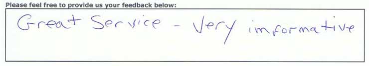 Great service. Very Informative