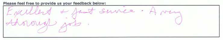 Excellent and just Service. A very thorough job